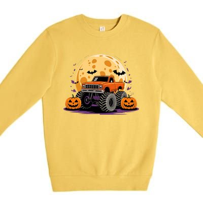 Monster Truck Halloween Jack O Lantern Moon Pumpkin Premium Crewneck Sweatshirt