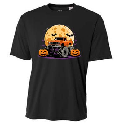 Monster Truck Halloween Jack O Lantern Moon Pumpkin Cooling Performance Crew T-Shirt