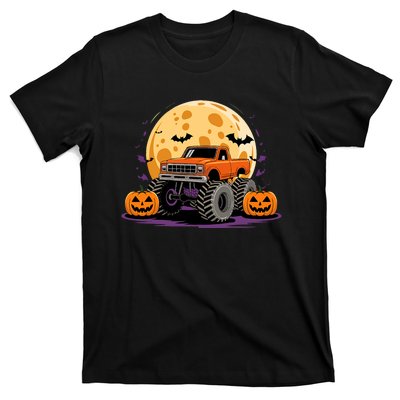 Monster Truck Halloween Jack O Lantern Moon Pumpkin T-Shirt