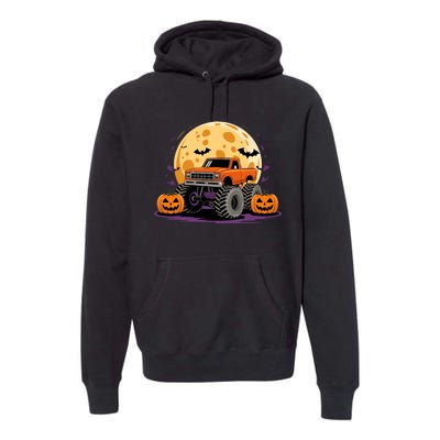 Monster Truck Halloween Jack O Lantern Moon Pumpkin Premium Hoodie