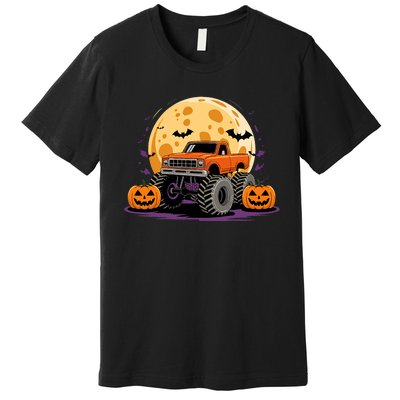 Monster Truck Halloween Jack O Lantern Moon Pumpkin Premium T-Shirt