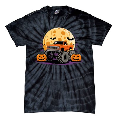 Monster Truck Halloween Jack O Lantern Moon Pumpkin Tie-Dye T-Shirt