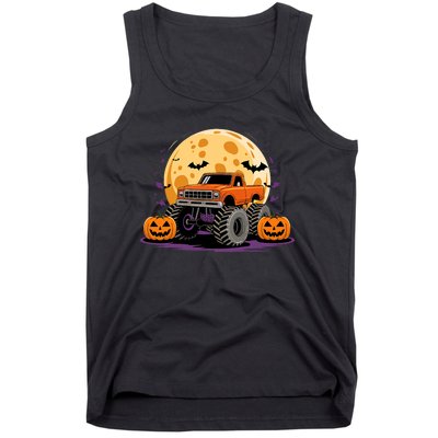 Monster Truck Halloween Jack O Lantern Moon Pumpkin Tank Top