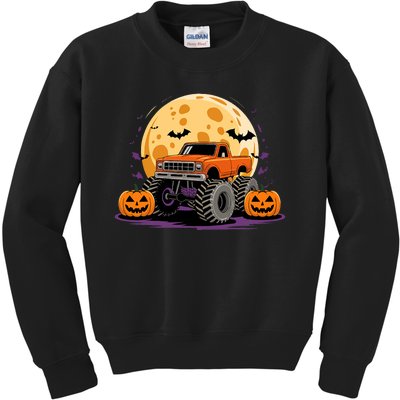 Monster Truck Halloween Jack O Lantern Moon Pumpkin Kids Sweatshirt