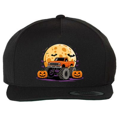 Monster Truck Halloween Jack O Lantern Moon Pumpkin Wool Snapback Cap