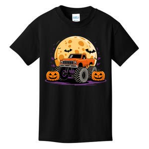 Monster Truck Halloween Jack O Lantern Moon Pumpkin Kids T-Shirt