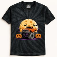 Monster Truck Halloween Jack O Lantern Moon Pumpkin Kids Tie-Dye T-Shirt