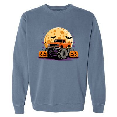 Monster Truck Halloween Jack O Lantern Moon Pumpkin Garment-Dyed Sweatshirt