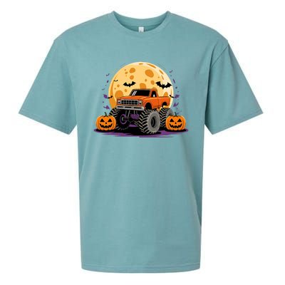 Monster Truck Halloween Jack O Lantern Moon Pumpkin Sueded Cloud Jersey T-Shirt