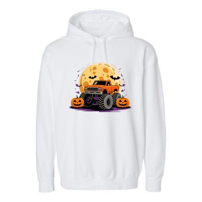 Monster Truck Halloween Jack O Lantern Moon Pumpkin Garment-Dyed Fleece Hoodie