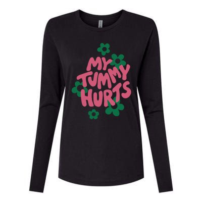 My Tummy Hurts Aesthetic Cute Flower Groovy Womens Cotton Relaxed Long Sleeve T-Shirt