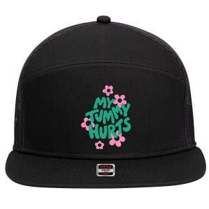 My Tummy Hurts Aesthetic Cute Flower Groovy Graphic 7 Panel Mesh Trucker Snapback Hat