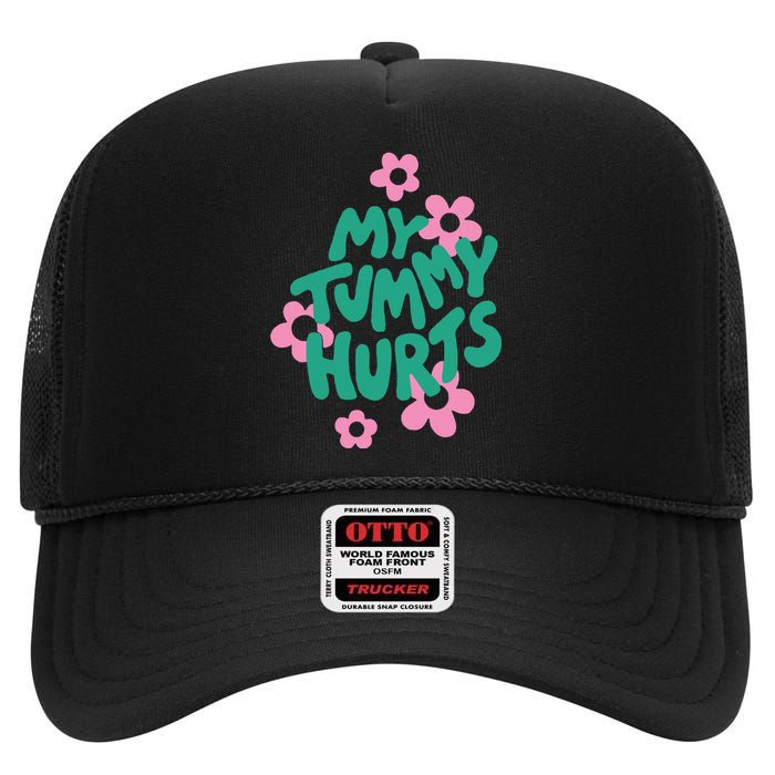 My Tummy Hurts Aesthetic Cute Flower Groovy Graphic High Crown Mesh Back Trucker Hat