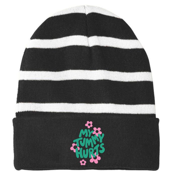 My Tummy Hurts Aesthetic Cute Flower Groovy Graphic Striped Beanie with Solid Band