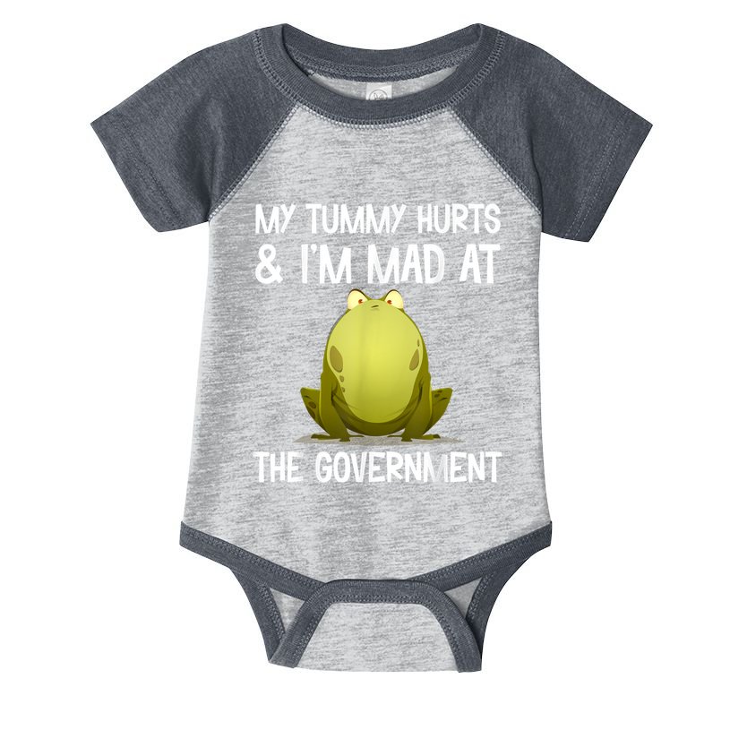 My Tummy Hurts And IM Mad At The Government Funny Frog Infant Baby Jersey Bodysuit