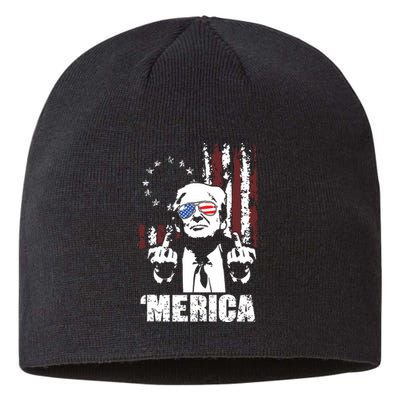 Merica Trump Happy 4th Of July Trump American Flag Sustainable Beanie