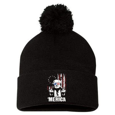 Merica Trump Happy 4th Of July Trump American Flag Pom Pom 12in Knit Beanie