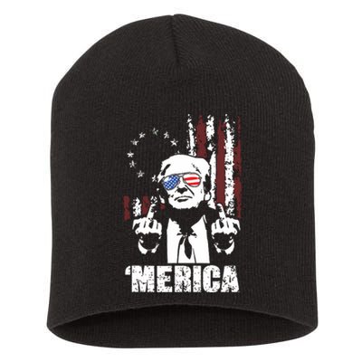 Merica Trump Happy 4th Of July Trump American Flag Short Acrylic Beanie