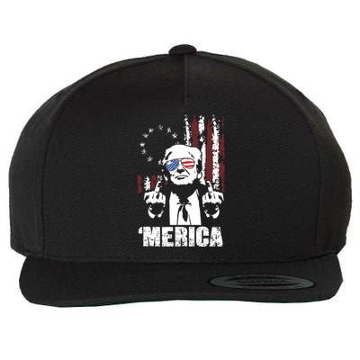 Merica Trump Happy 4th Of July Trump American Flag Wool Snapback Cap