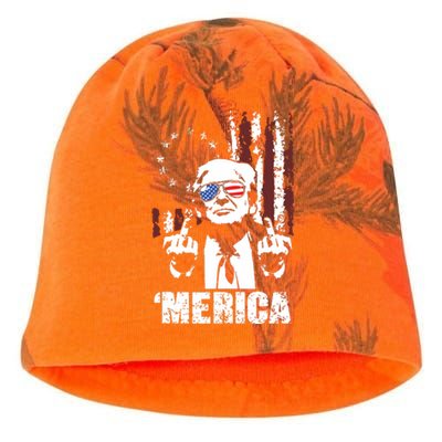 Merica Trump Happy 4th Of July Trump American Flag Kati - Camo Knit Beanie