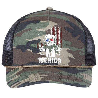 Merica Trump Happy 4th Of July Trump American Flag Retro Rope Trucker Hat Cap