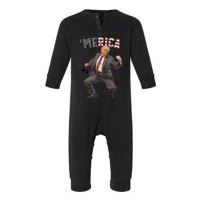 Merica Trump Happy 4th Of July Trump American Flag Gifts Infant Fleece One Piece