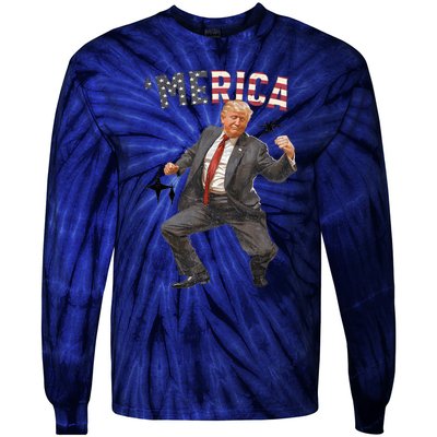 Merica Trump Happy 4th Of July Trump American Flag Gifts Tie-Dye Long Sleeve Shirt