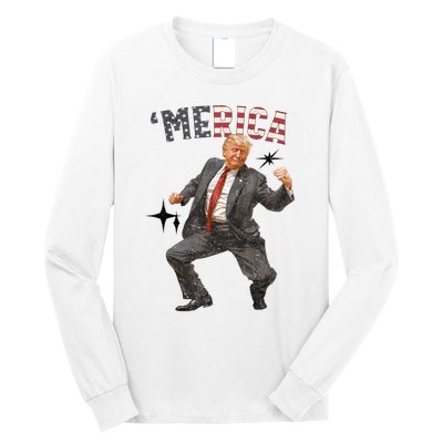 Merica Trump Happy 4th Of July Trump American Flag Gifts Long Sleeve Shirt