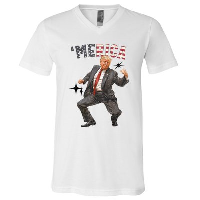 Merica Trump Happy 4th Of July Trump American Flag Gifts V-Neck T-Shirt