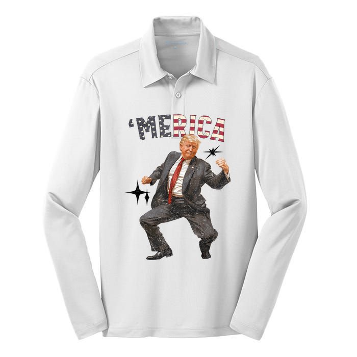 Merica Trump Happy 4th Of July Trump American Flag Gifts Silk Touch Performance Long Sleeve Polo