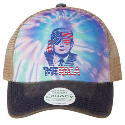 Merica Trump Happy 4th Of July Trump American Flag Legacy Tie Dye Trucker Hat