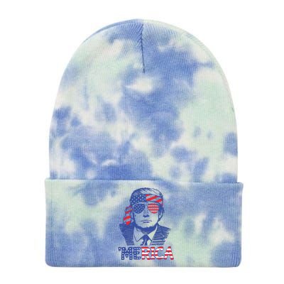 Merica Trump Happy 4th Of July Trump American Flag Tie Dye 12in Knit Beanie