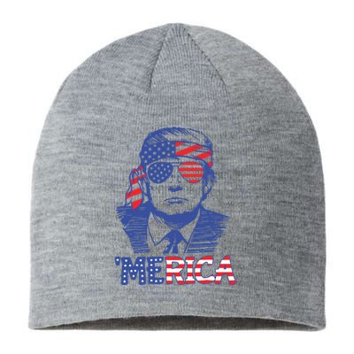 Merica Trump Happy 4th Of July Trump American Flag Sustainable Beanie