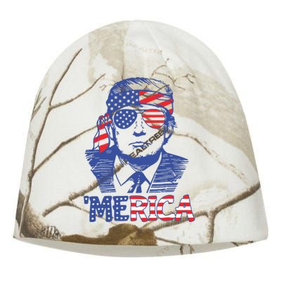 Merica Trump Happy 4th Of July Trump American Flag Kati - Camo Knit Beanie