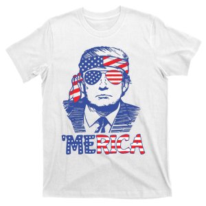 Merica Trump Happy 4th Of July Trump American Flag T-Shirt