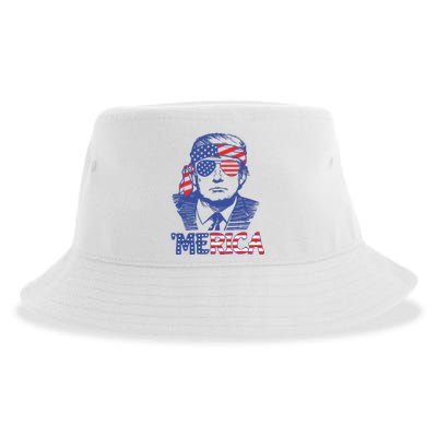 Merica Trump Happy 4th Of July Trump American Flag Sustainable Bucket Hat