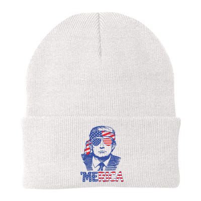 Merica Trump Happy 4th Of July Trump American Flag Knit Cap Winter Beanie