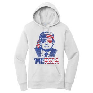 Merica Trump Happy 4th Of July Trump American Flag Women's Pullover Hoodie