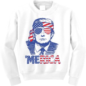 Merica Trump Happy 4th Of July Trump American Flag Kids Sweatshirt