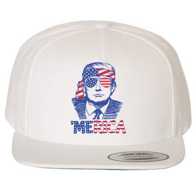 Merica Trump Happy 4th Of July Trump American Flag Wool Snapback Cap