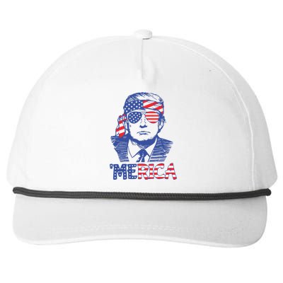 Merica Trump Happy 4th Of July Trump American Flag Snapback Five-Panel Rope Hat