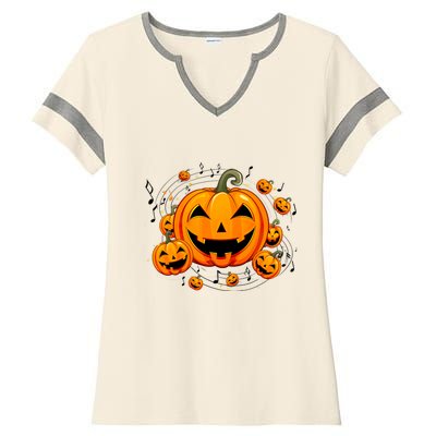 Music Teacher Halloween Fall Pumpkin Ladies Halftime Notch Neck Tee