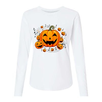 Music Teacher Halloween Fall Pumpkin Womens Cotton Relaxed Long Sleeve T-Shirt