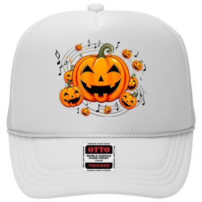 Music Teacher Halloween Fall Pumpkin High Crown Mesh Back Trucker Hat