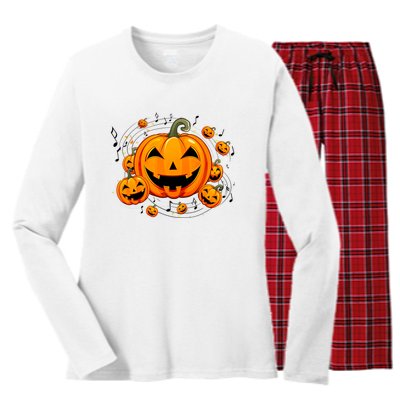 Music Teacher Halloween Fall Pumpkin Women's Long Sleeve Flannel Pajama Set 