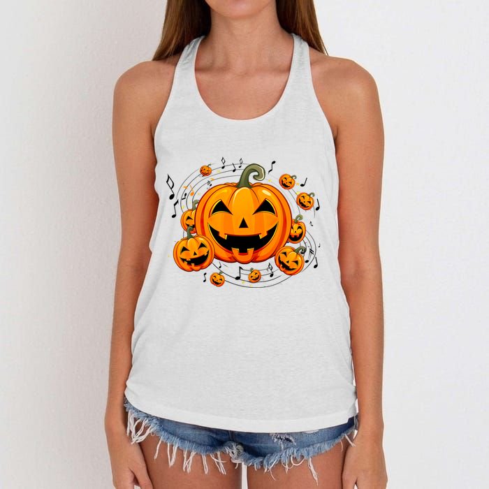 Music Teacher Halloween Fall Pumpkin Women's Knotted Racerback Tank