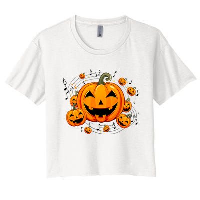 Music Teacher Halloween Fall Pumpkin Women's Crop Top Tee