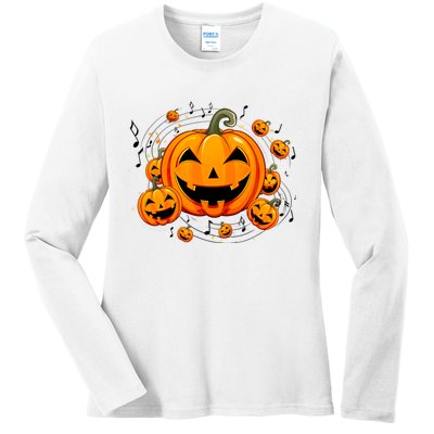 Music Teacher Halloween Fall Pumpkin Ladies Long Sleeve Shirt