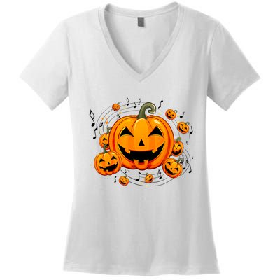 Music Teacher Halloween Fall Pumpkin Women's V-Neck T-Shirt