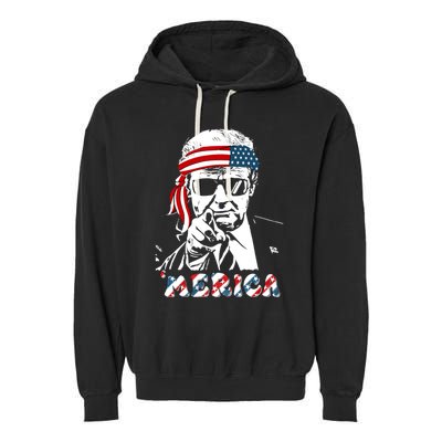 Merica Trump Happy 4th Of July Trump American Flag Garment-Dyed Fleece Hoodie